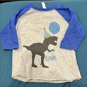 Blue and Gray Birthday Dinosaur Kids Shirt 4T